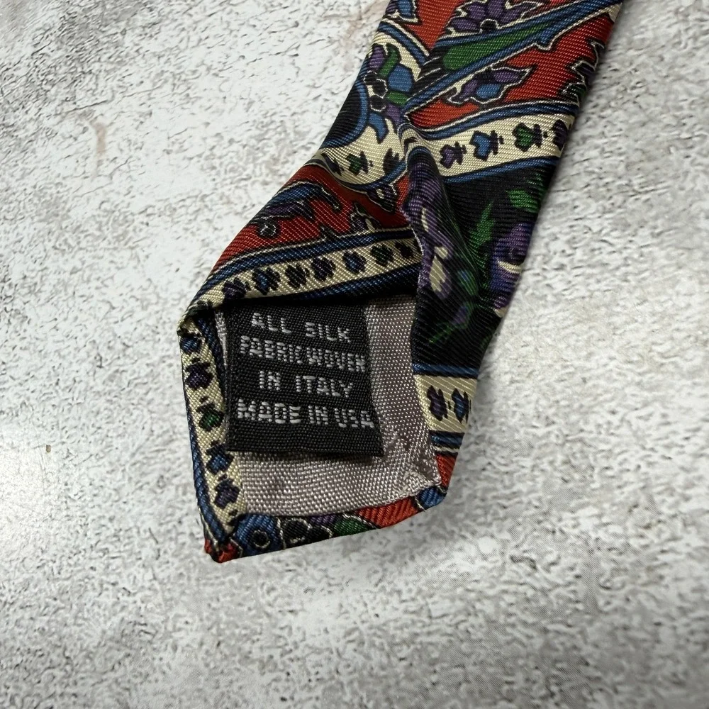 Christian Dior Monsieur Silk Tie Mens One Size Red Paisley Made In USA Necktie